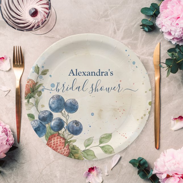 Boho Berry Sweet Strawberry Bridal Shower  Paper Plate (Creator Uploaded)