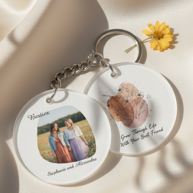 Boho Best Friend Photo – Keepsake Gift Key Ring (Best friend personalized photo keychain)