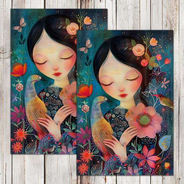 BOHO BIRD AND FLOWER GIRL DECOUPAGE TISSUE PAPER (BOHO BIRD AND FLOWER GIRL DECOUPAGE TISSUE PAPER)