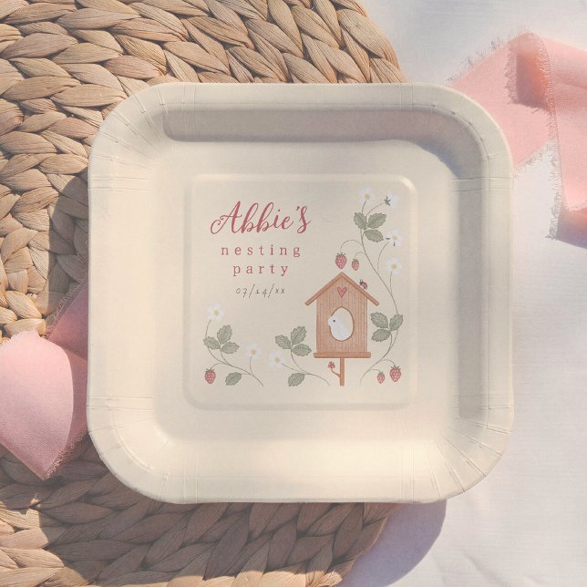 Boho Birds Berries Nesting Party Girl Baby Shower Paper Plate (Creator Uploaded)