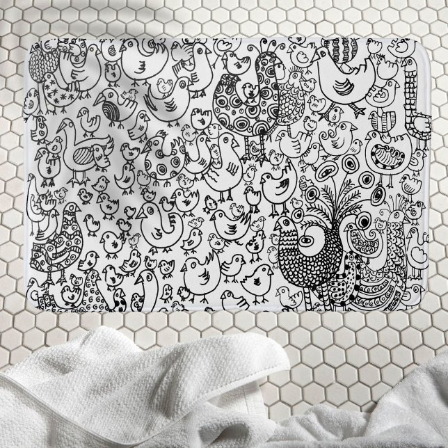 Boho Birds Black and White Whimsical Patterned Bath Mat (Creator Uploaded)