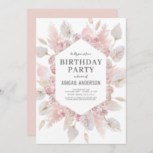 Boho Birthday Blush Pink Any Age Party Invitation