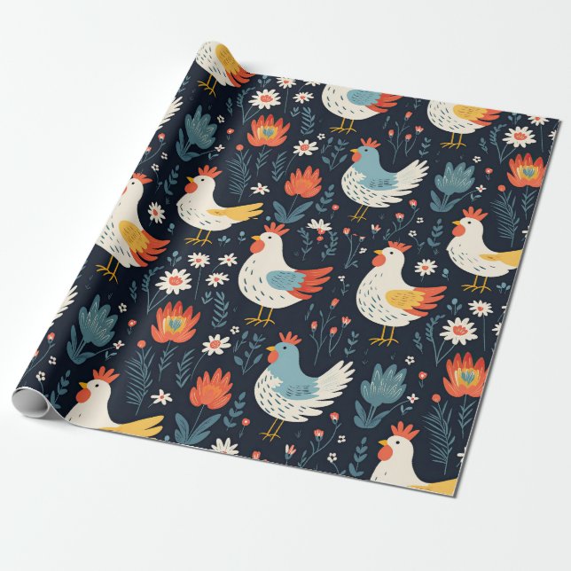 Boho Birthday Holiday Chicken Matte  Wrapping Paper (Unrolled)