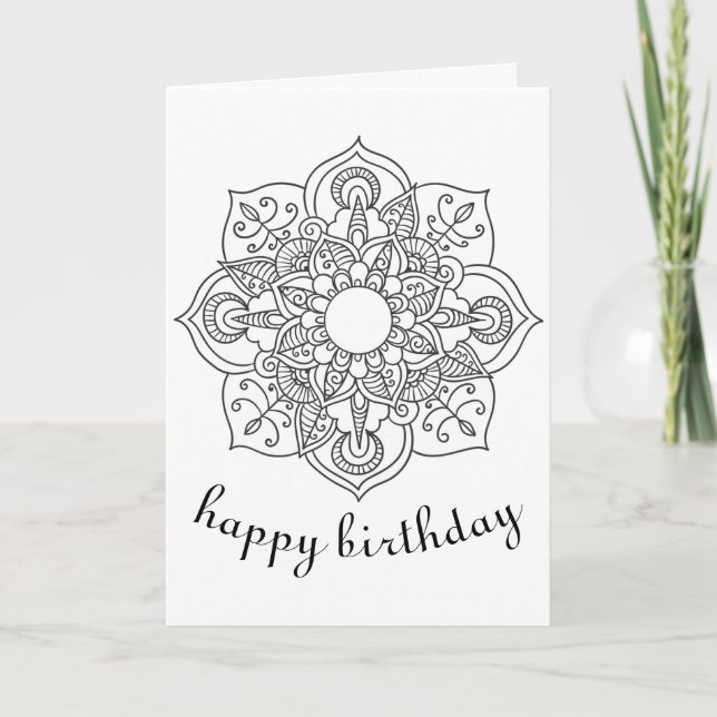 Boho Birthday mandala floral ornament colouring ar Card (Front)