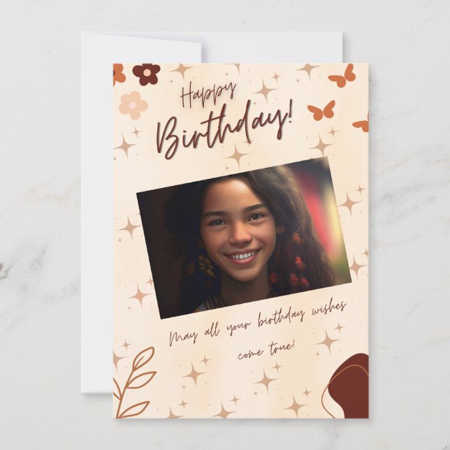Boho Birthday Photo Card (Front)