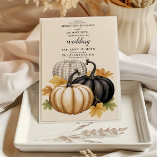 Boho Black and Gold Pumpkin Wedding Invitation