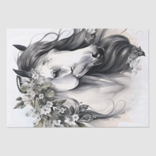 Boho Black and White Floral Horse Tissue Paper