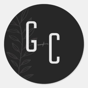 Boho Black and White Vintage Botanical Wedding Cla Classic Round Sticker