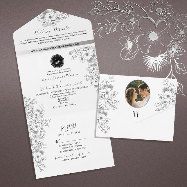 Boho Black and White Wedding All In One Invitation (Creator Uploaded)