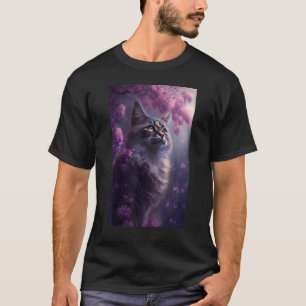 Boho Black Cat Retro Witchy Crescent Moon Purple L T-Shirt