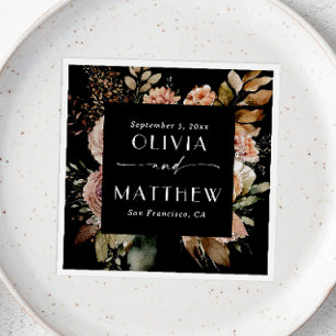 Boho Black Floral Wedding   Moody Rustic Fall Napkin