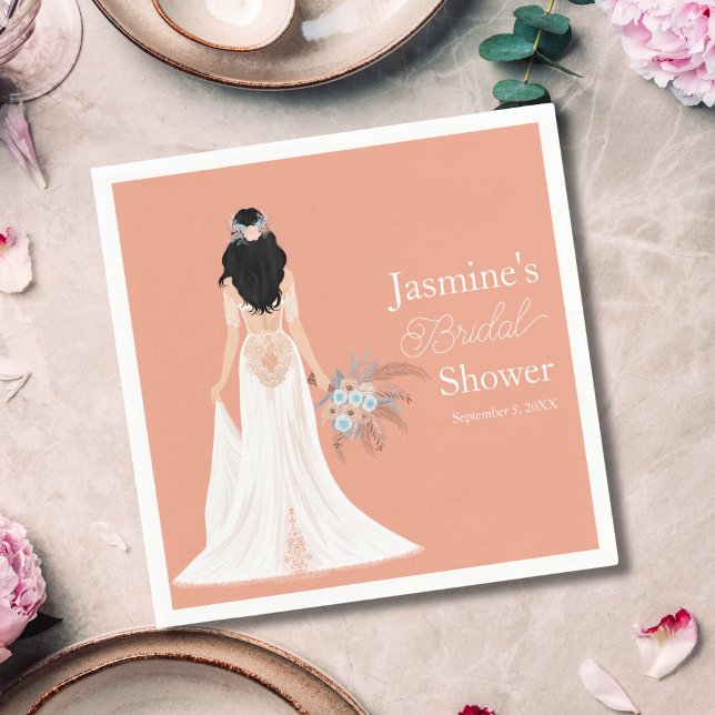 Boho Black Hair Bride With Flowers Napkin (Creator Uploaded)