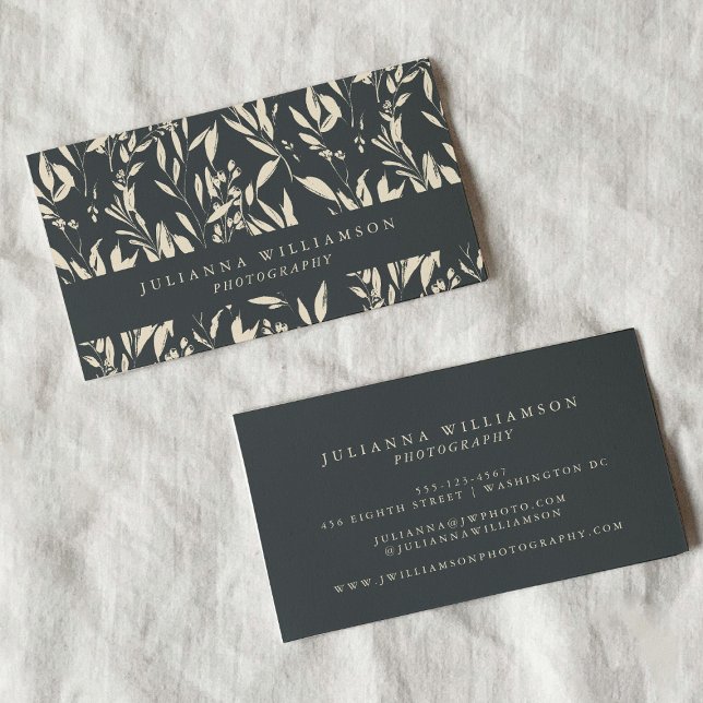 Boho Black Hand Drawn Floral Professional Business Card (Creator Uploaded)