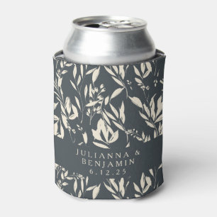 Boho Black Hand Drawn Floral Wedding Custom  Can Cooler