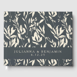 Boho Black Hand Drawn Floral Wedding Custom Guest Book