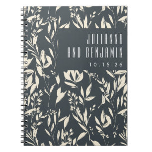 Boho Black Hand Drawn Floral Wedding Custom  Notebook
