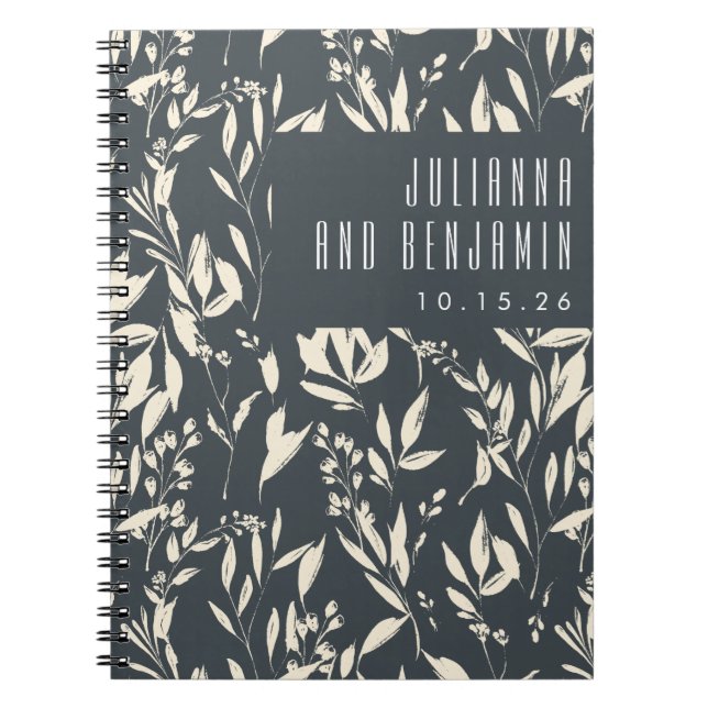 Boho Black Hand Drawn Floral Wedding Custom  Notebook (Front)