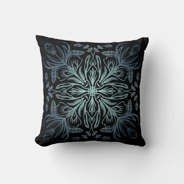 Boho Black Indigo Turquoise Throw Pillow (Front)