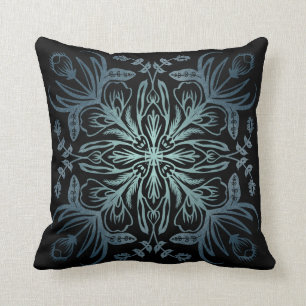 Boho Black Indigo Turquoise Throw Pillow