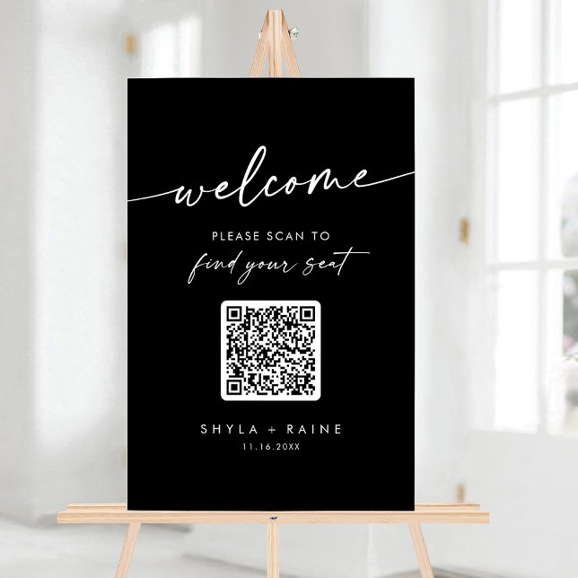 Boho Black QR Code Acrylic Wedding Seating Chart (Boho Black QR Code Acrylic Wedding Seating Chart)