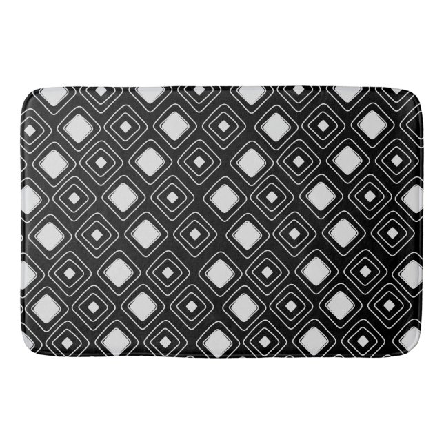 Boho Black Tribal Geometric Aztec Pattern Bath Mat (Front)
