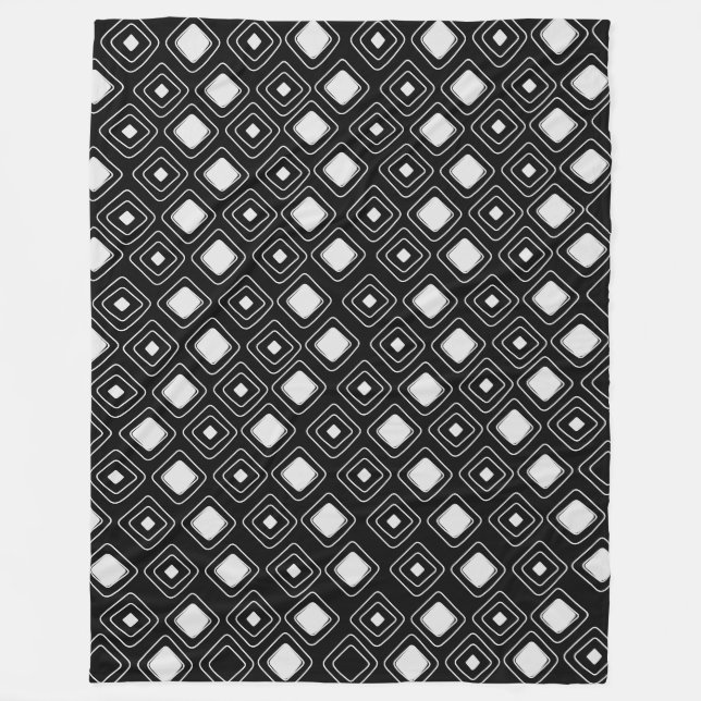 Boho Black Tribal Geometric Aztec Pattern Fleece Blanket (Front)