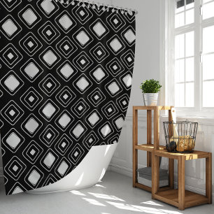 Boho Black Tribal Geometric Aztec Pattern Shower Curtain