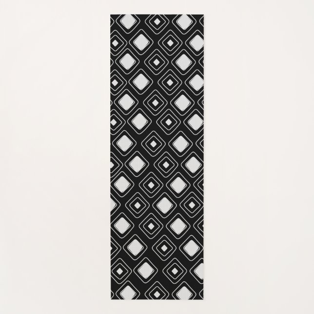 Boho Black Tribal Geometric Aztec Pattern Yoga Mat (Front)