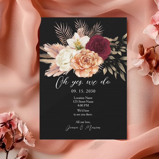 Boho Black Wedding Reception  Invitation (Creator Uploaded)