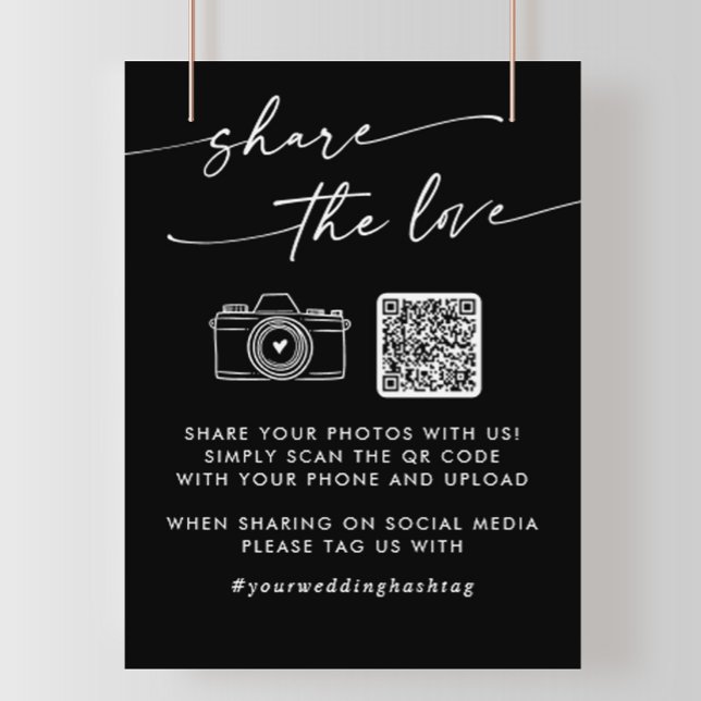 Boho Black Wedding Share the Love QR Code Poster (Creator Uploaded)