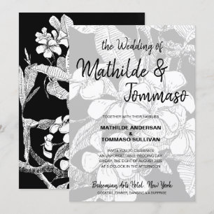 Boho Black White Drawing Floral Wedding Invitation