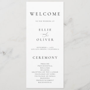 Boho Black & White Elegant Minimalist Wedding Program