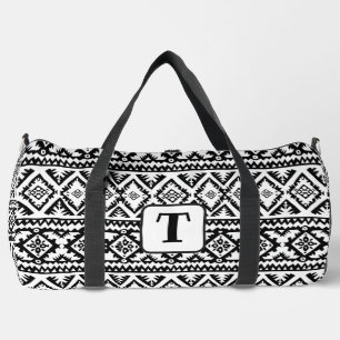 Boho Black White Ethnic pattern 4 Duffle Bag
