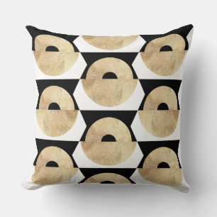 Boho black white gold geometric pattern cushion
