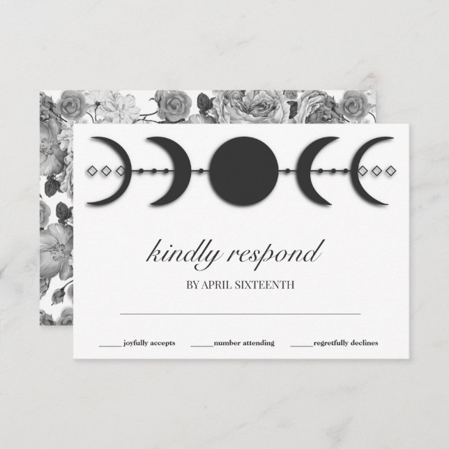 Boho Black & White Moon Phases RSVP Card (Front/Back)