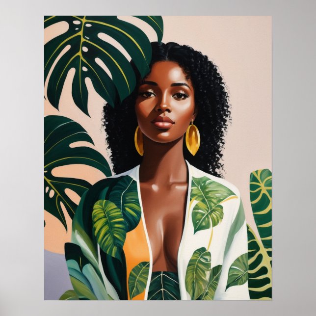 Boho Black Woman Botanical Portrait Poster (Front)