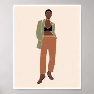 Boho Black Woman Olive Blazer Fashion Art Poster