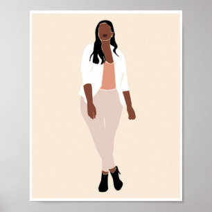 Boho Black Woman White Blazer Fashion Art Poster