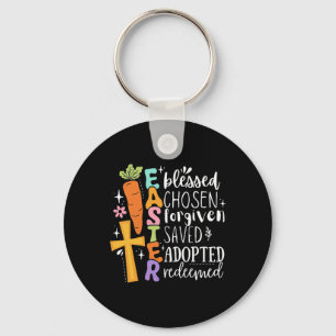 Boho Blessed Forgiven Easter Christian Spring Cros Key Ring