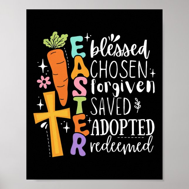 Boho Blessed Forgiven Easter Christian Spring Cros Poster (Front)