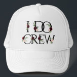 Boho Bling | Bachelorette Bridal Party I Do Crew Trucker Hat<br><div class="desc">Rustic Floral "I Do Crew" Typography: Rich boho chic hand-painted burgundy red, blush pink, and navy blue watercolor floral bouquets on classic black lettering embellished by botanical laurel and deep blue accents. From the "Boho Bloom" collection, this gorgeous layout features a rich Bohemian wildflower bouquet with radiant flower blooms and...</div>