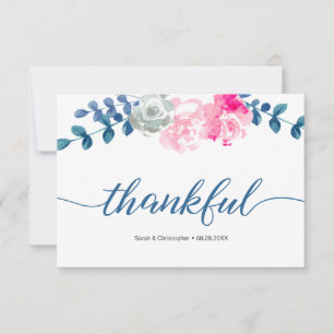 Boho Bliss: Elegant Watercolor Flower Wedding Than Thank You Card