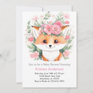 Boho Blissful Meadow Fox Girl Baby Shower Invitation