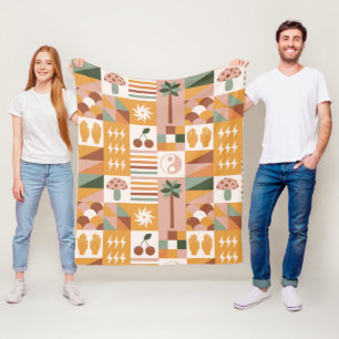 Boho Blocks Floral Fleece Blanket