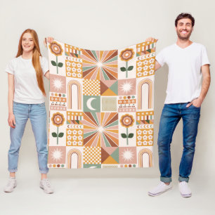 Boho Blocks Floral Fleece Blanket