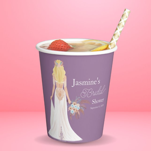  Boho Blonde Hair Bride With Flowers Paper Cups (Creator Uploaded)