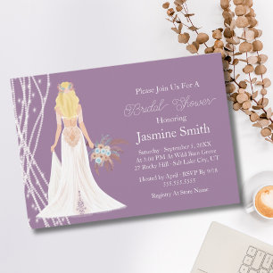 Boho Blonde Hair Bride With Pearls Bridal Shower P Invitation