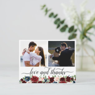 Boho Bloom   Burgundy and Navy 2 Photo Thank You Postcard