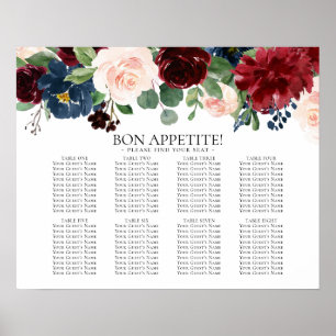 Boho Bloom   Burgundy and Navy 8 Table Seat Chart