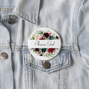 Boho Bloom   Burgundy and Navy Blue Bridal Party 7.5 Cm Round Badge